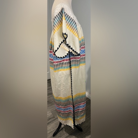 Vintage Mexican Oaxacan Kimono Kaftan Knit Lace Embroidered Boho Maxi Dress - Picture 5 of 14